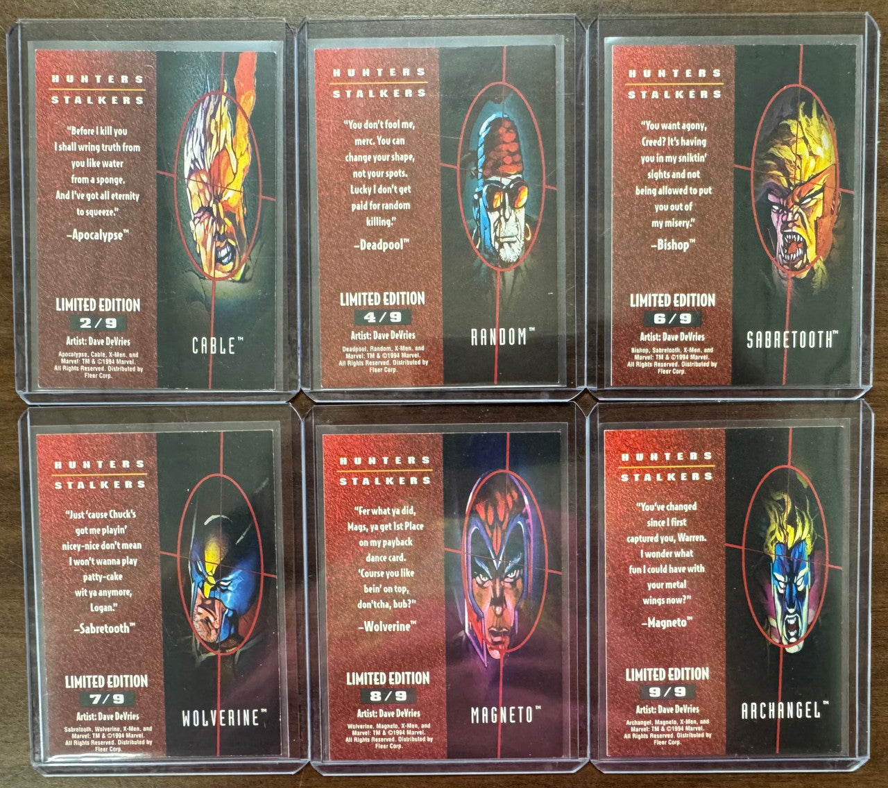 1995 Fleer Ultra X-Men Hunters & Stalkers Insert Partial Set (6/9) EX