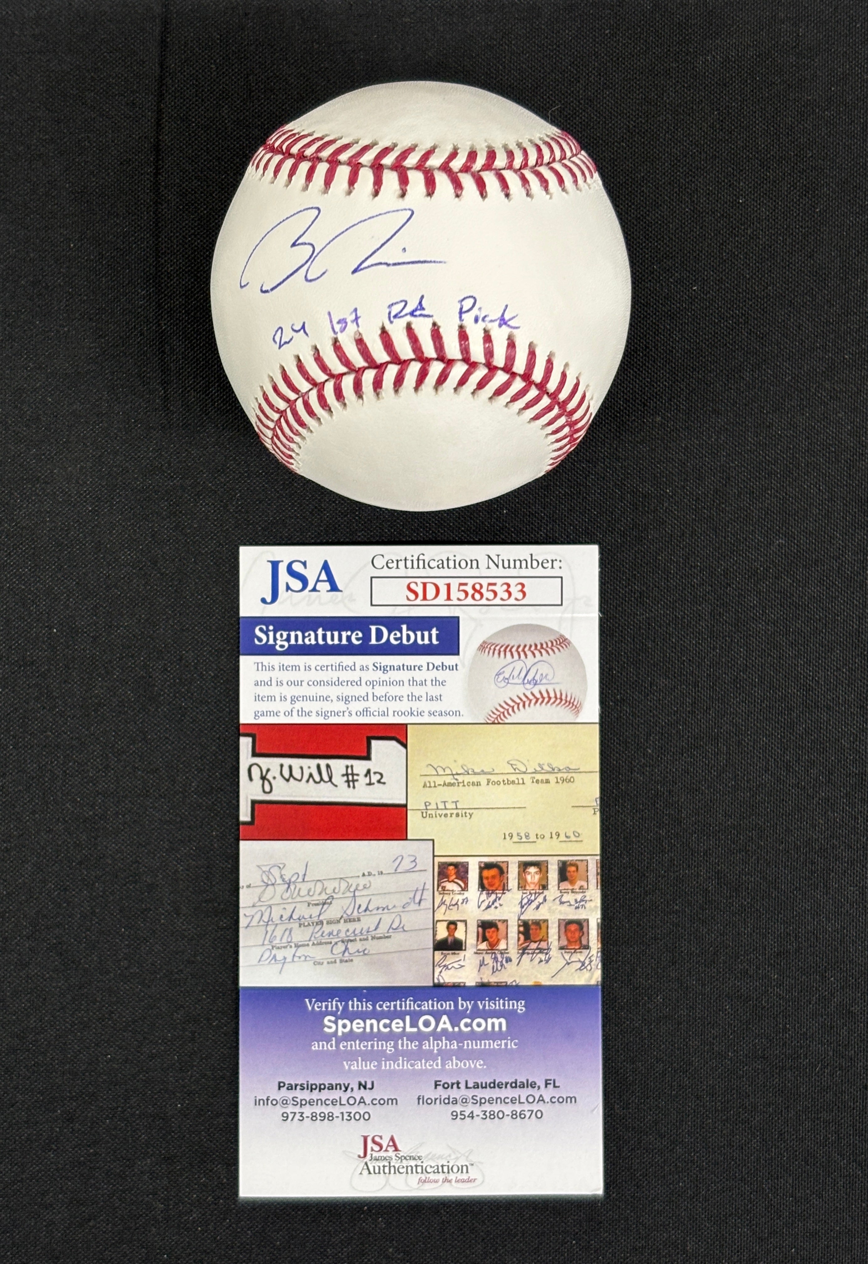 Bryce Rainer Signed Autographed Inscribed Rawlings OMLB Baseball JSA Authentic