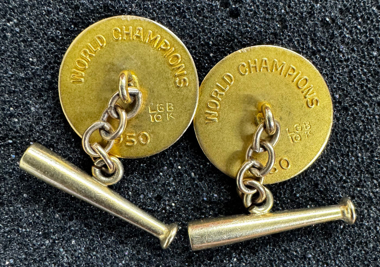 1950 New York Yankees World Series Champions 10K Gold Cuff Links w/ Jewels