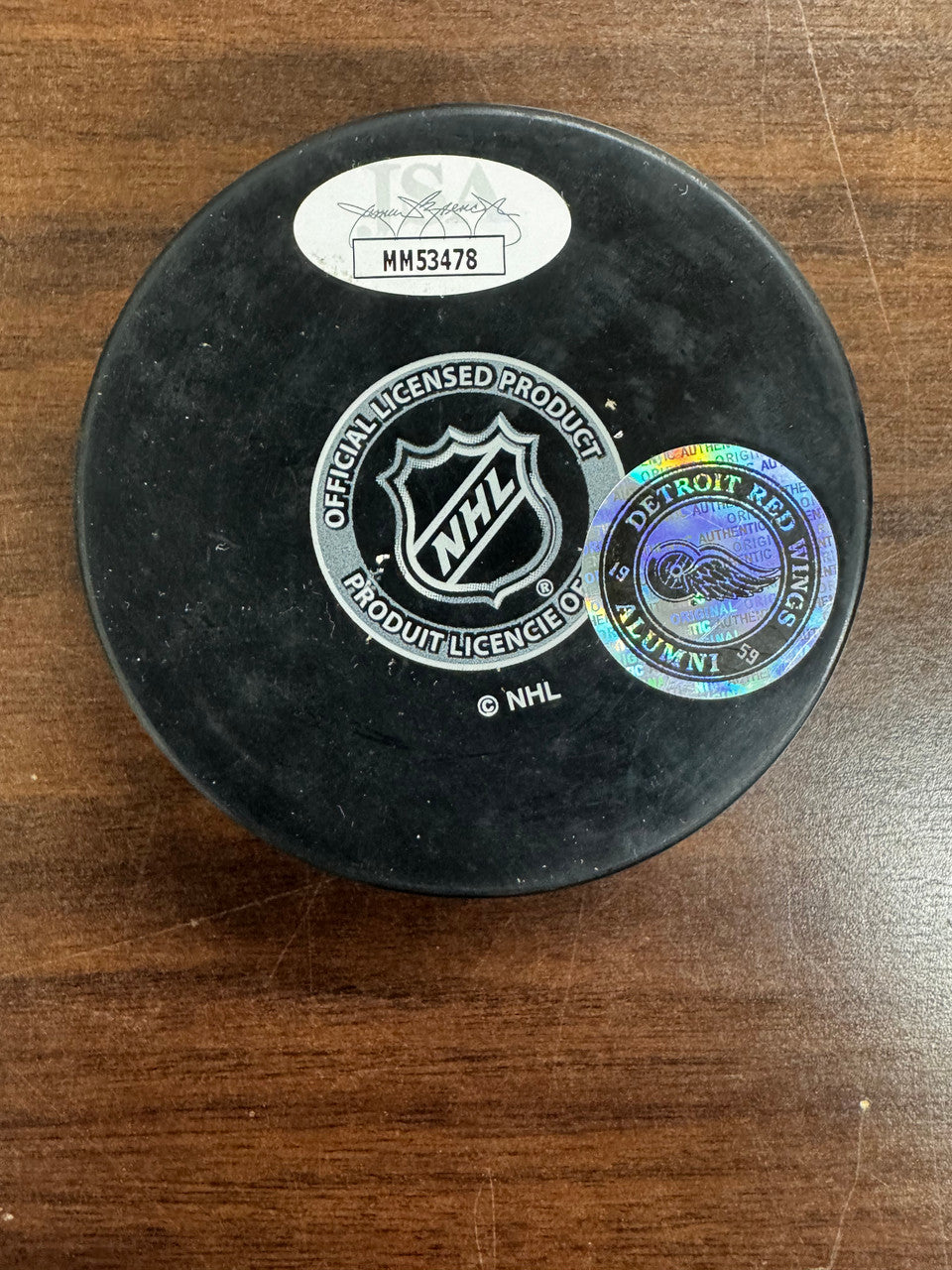 Howe Lindsay DelVecchio Signed Autographed Red Wings Hockey Puck JSA