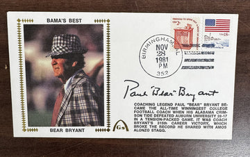 Paul Bear Bryant Signed Autographed Bama's Best Cache Envelope JSA