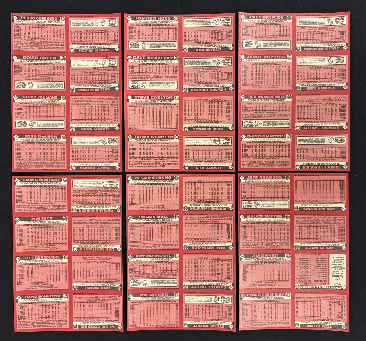 1986 O-Pee-Chee Baseball Uncut Panel Sheet Complete Set (396/396)
