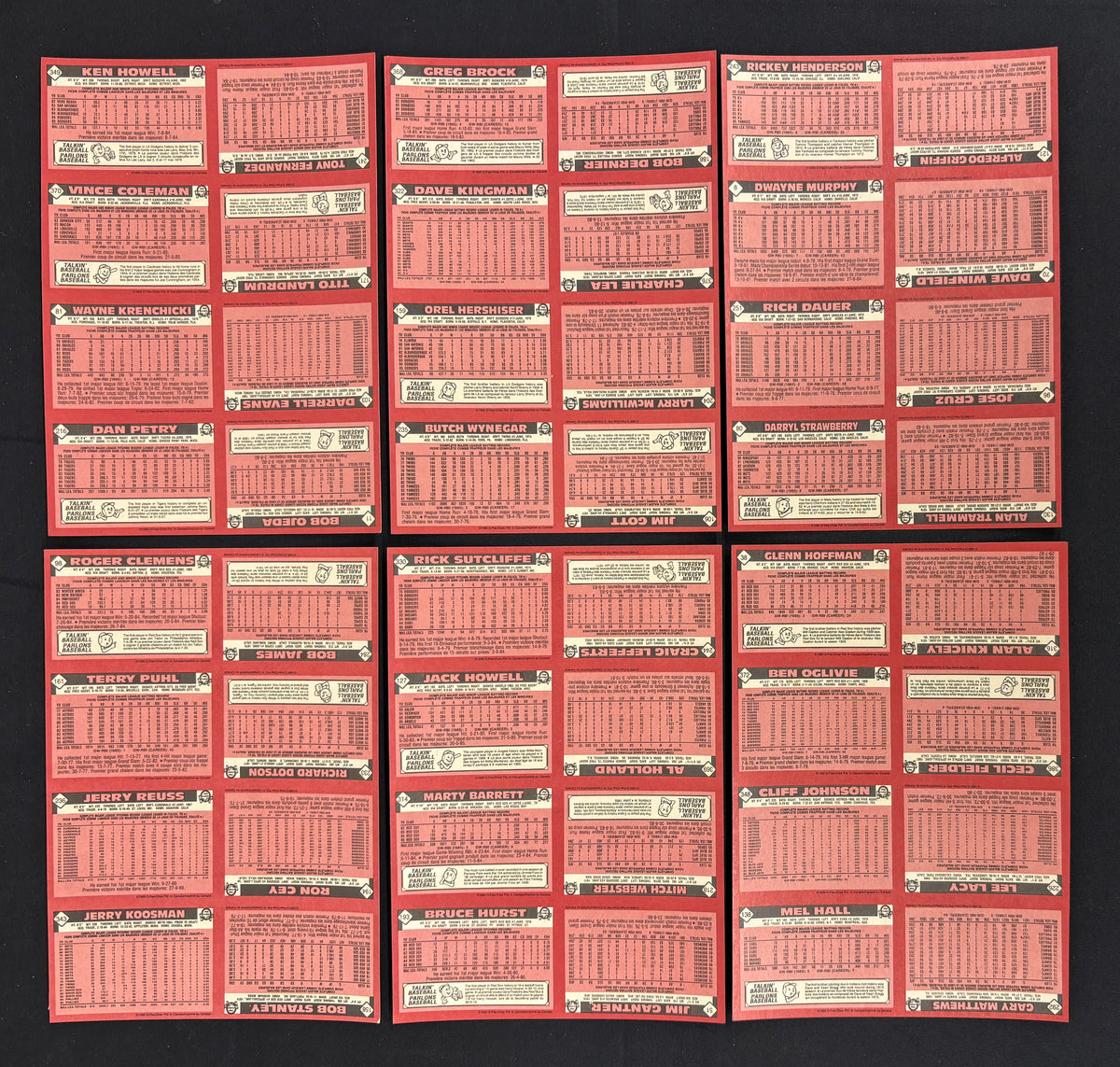 1986 O-Pee-Chee Baseball Uncut Panel Sheet Complete Set (396/396)