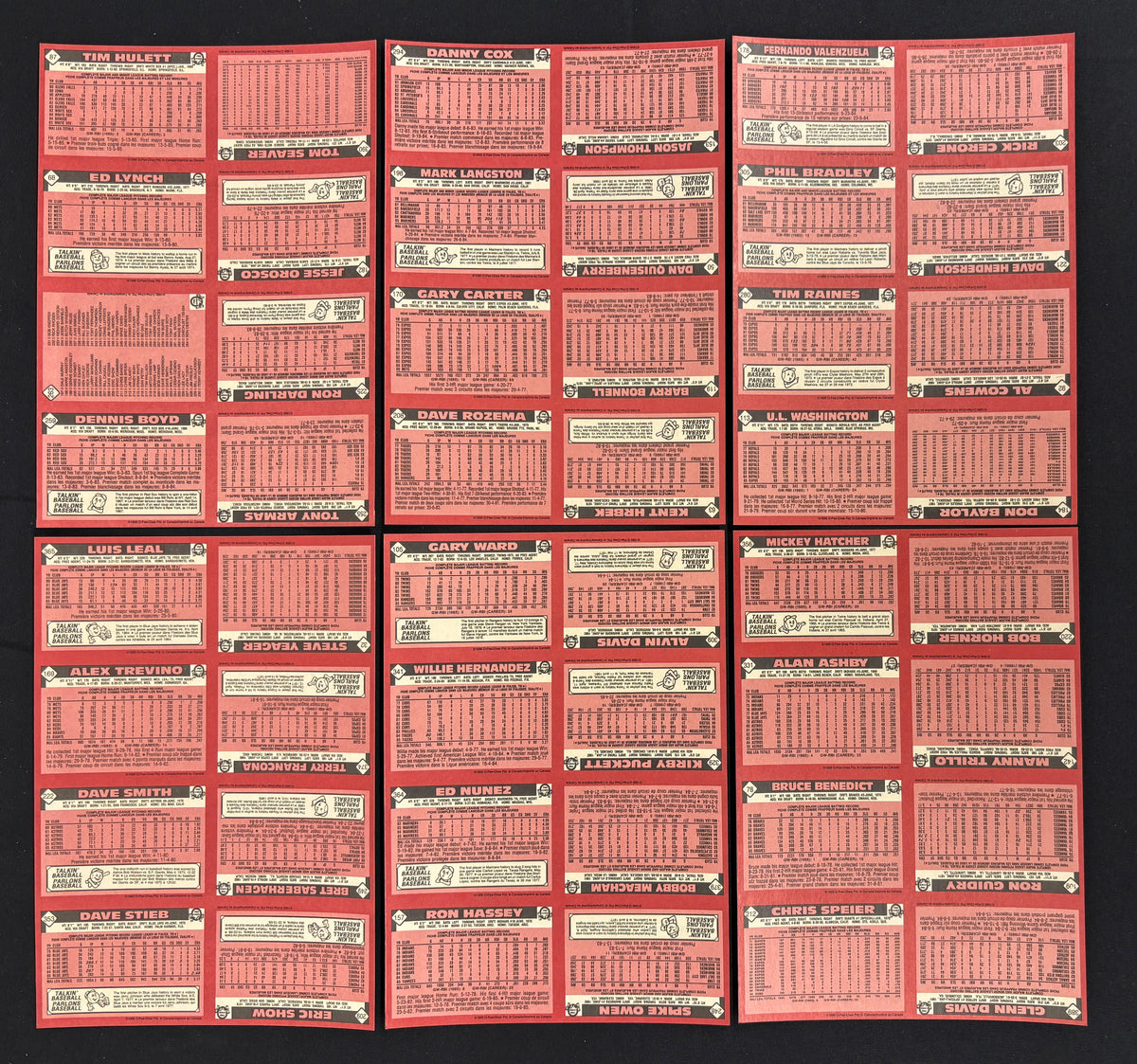 1986 O-Pee-Chee Baseball Uncut Panel Sheet Complete Set (396/396)