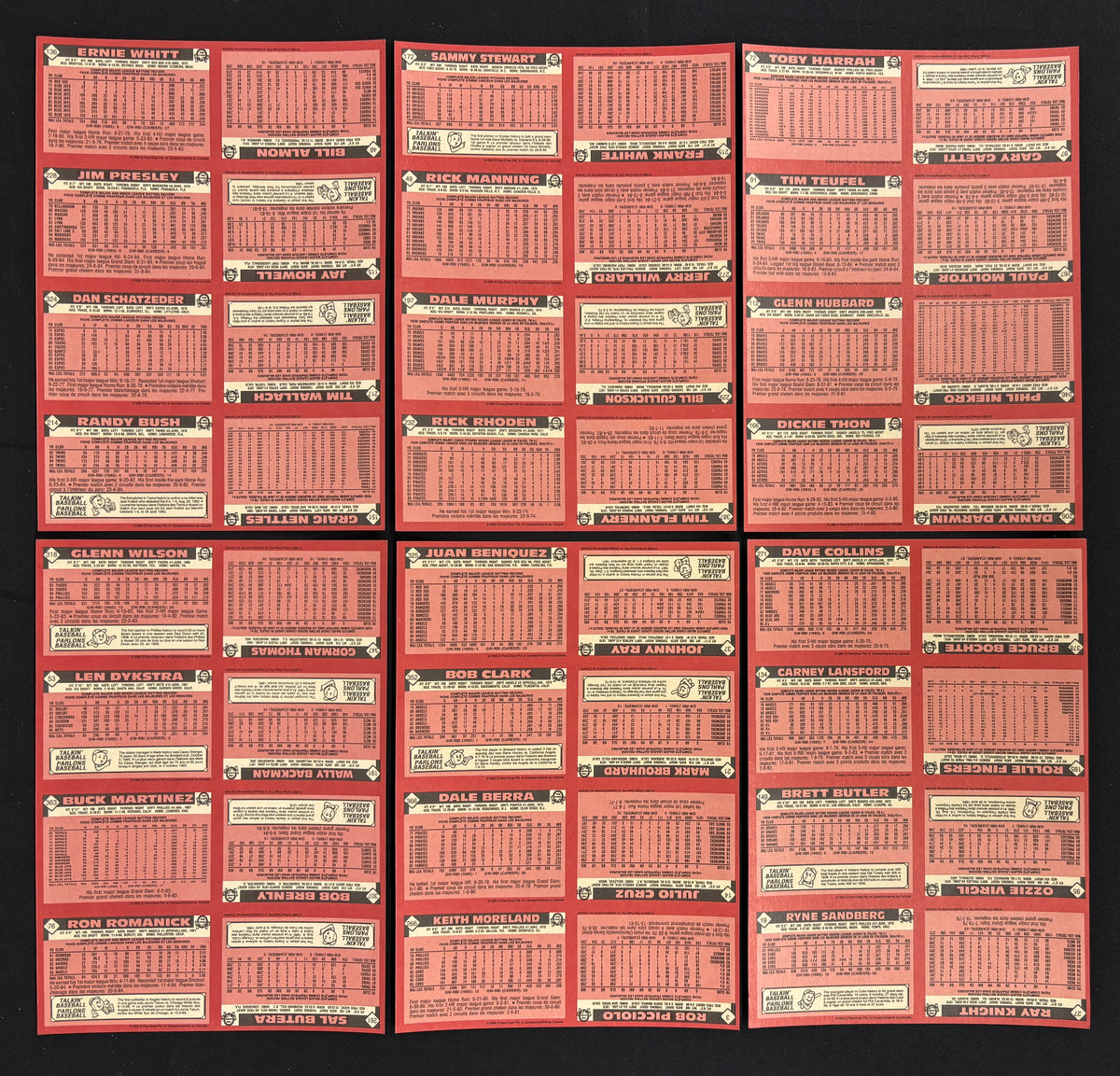 1986 O-Pee-Chee Baseball Uncut Panel Sheet Complete Set (396/396)