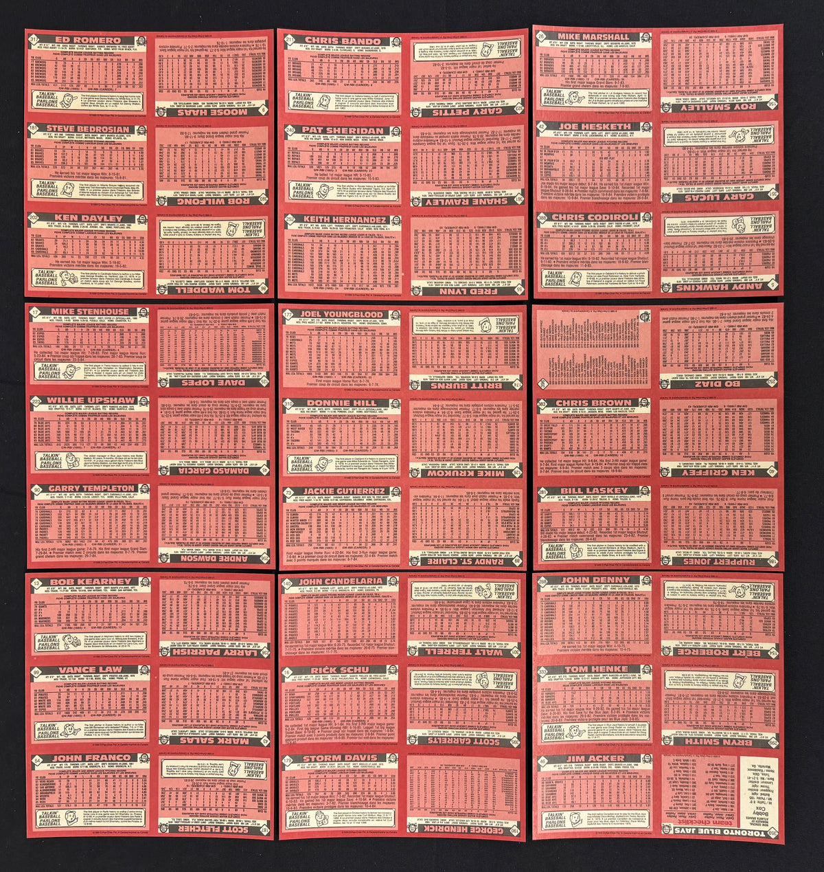 1986 O-Pee-Chee Baseball Uncut Panel Sheet Complete Set (396/396)