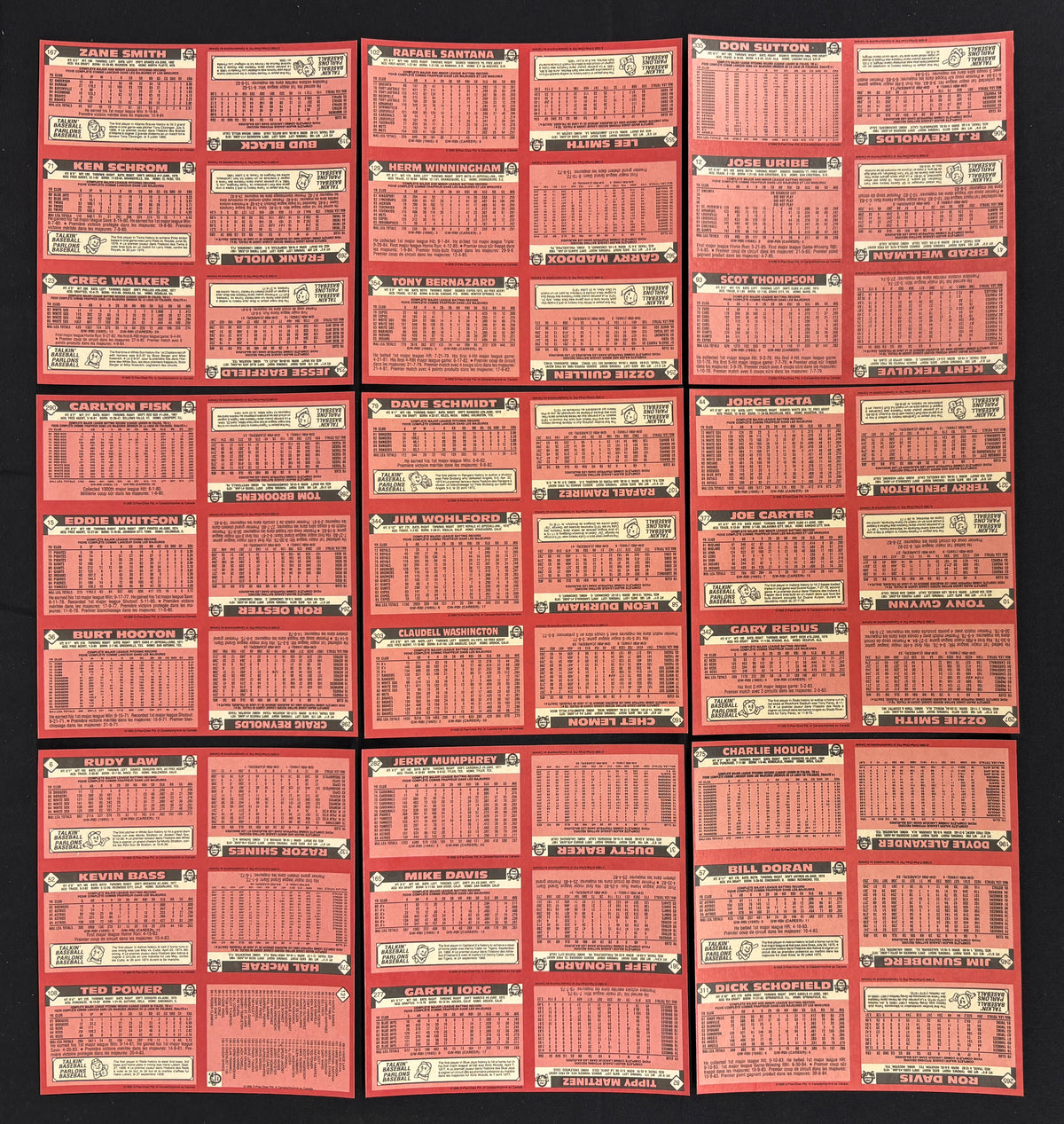 1986 O-Pee-Chee Baseball Uncut Panel Sheet Complete Set (396/396)
