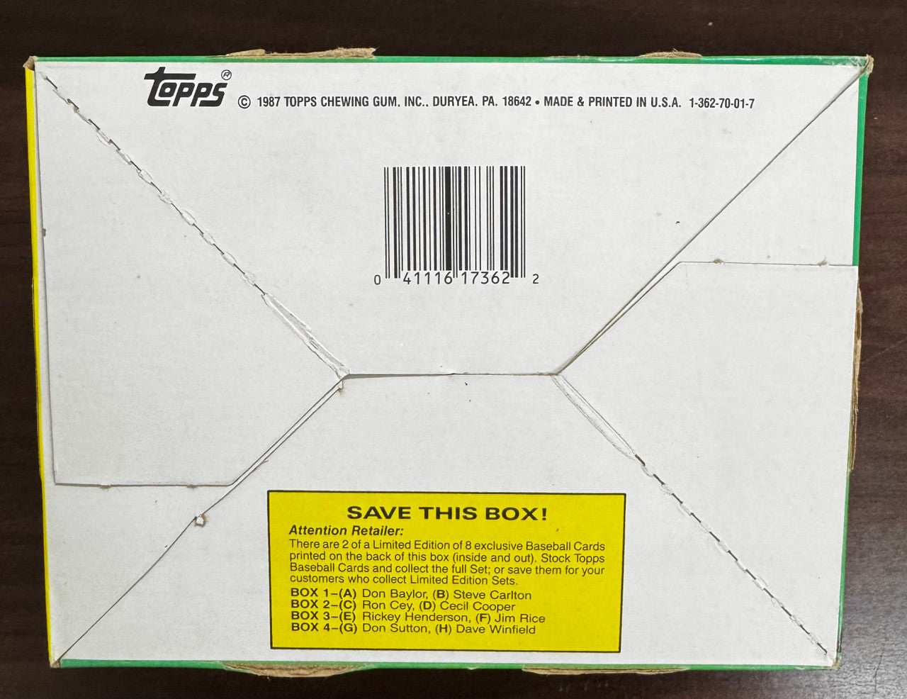 1987 Topps Baseball Wax Box 36 Factory Sealed Packs