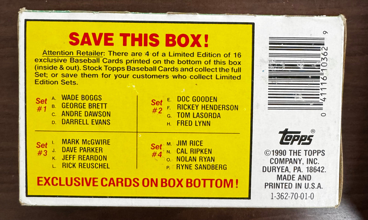 1990 Topps Baseball Wax Box 36 Factory Sealed Packs