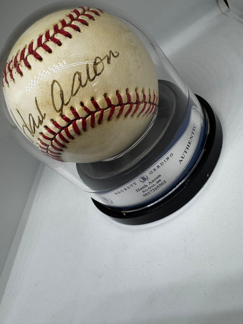 Hank Aaron Signed Autographed Rawlings OAL Baseball BAS Encapsulated *503