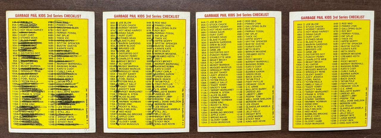 1986 Topps Garbage Pail Kids GPK Series 3 OS3 Complete Sticker Card Set VG-EX