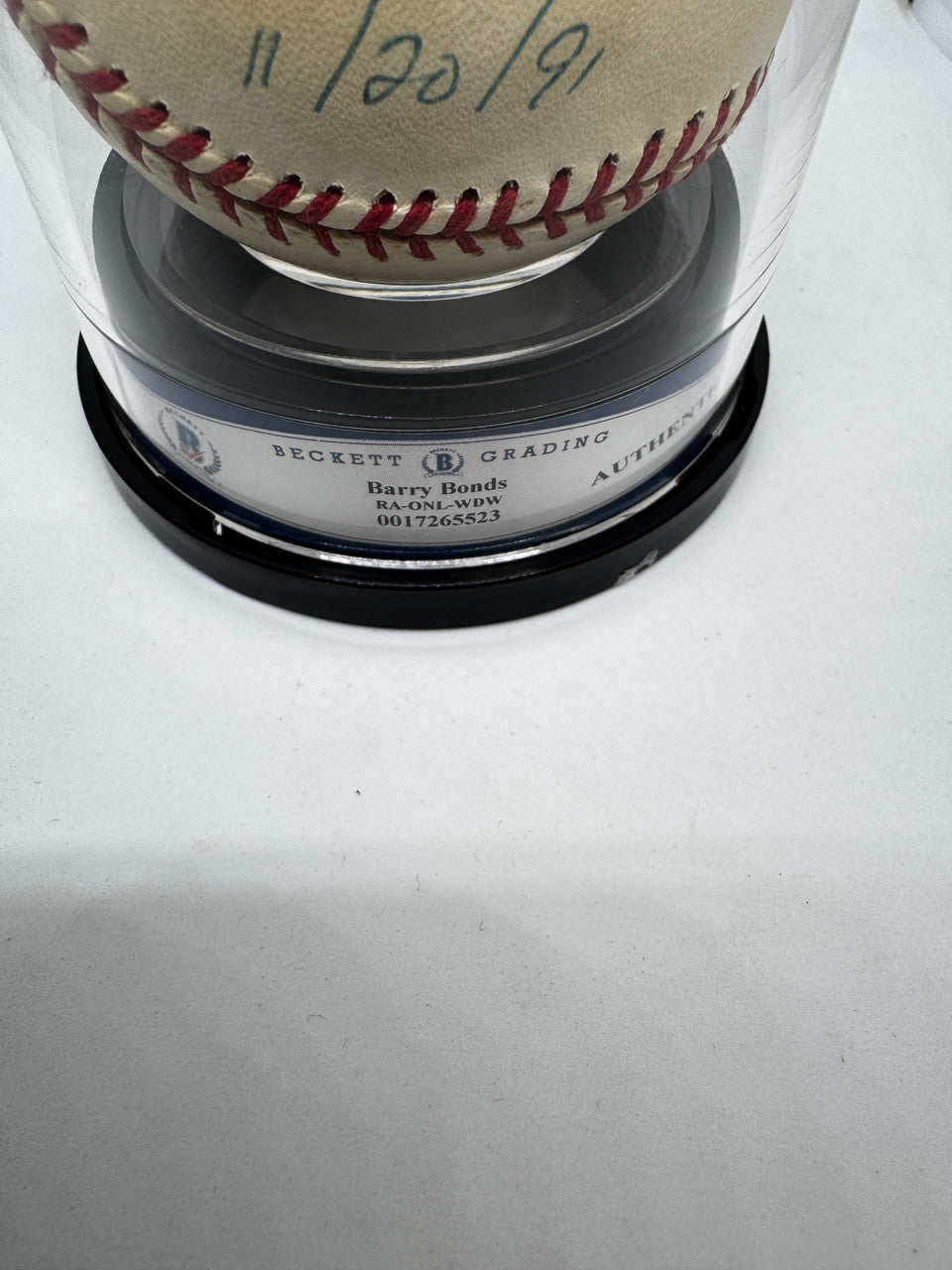 Barry Bonds Signed Autographed Rawlings ONL Baseball BAS Encapsulated