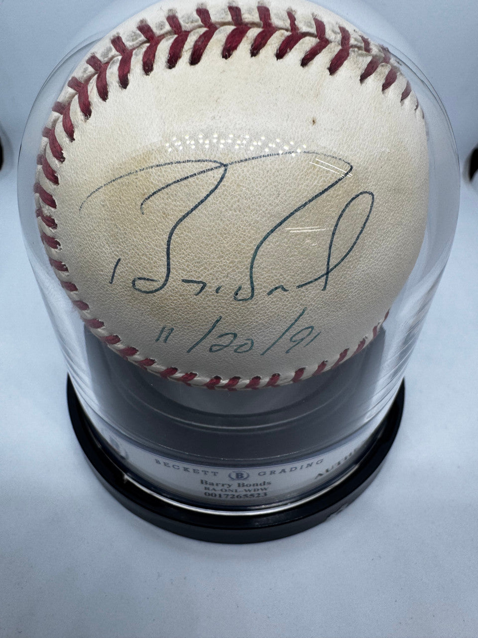 Barry Bonds Signed Autographed Rawlings ONL Baseball BAS Encapsulated