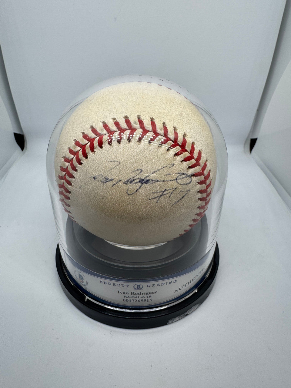 Ivan Rodriguez Signed Autographed Rawlings OAL Baseball BAS Encapsulated