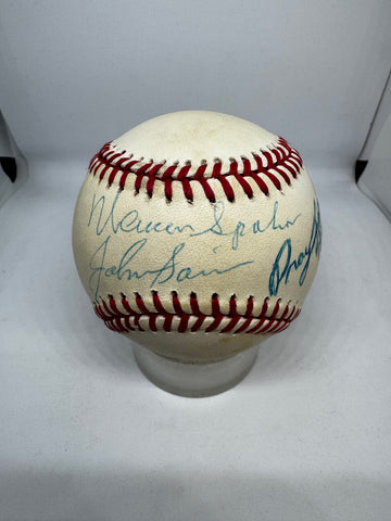 Warren Spahn Johnny Sain Signed Autographed Inscribed Rawlings ONL Baseball JSA