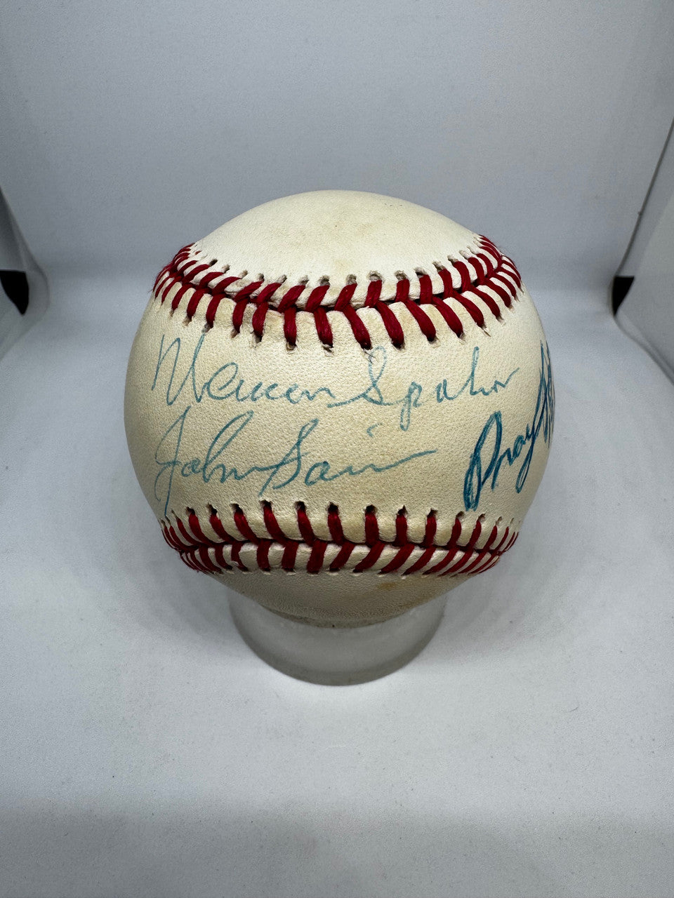 Warren Spahn Johnny Sain Signed Autographed Inscribed Rawlings ONL Baseball JSA