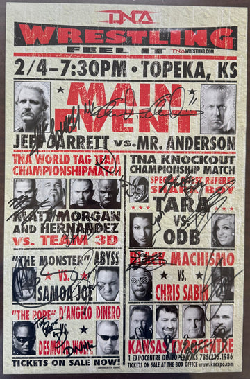 TNA Wrestling Signed Autograph Live Event Poster, Jarrett, Samoa Joe, Team 3D