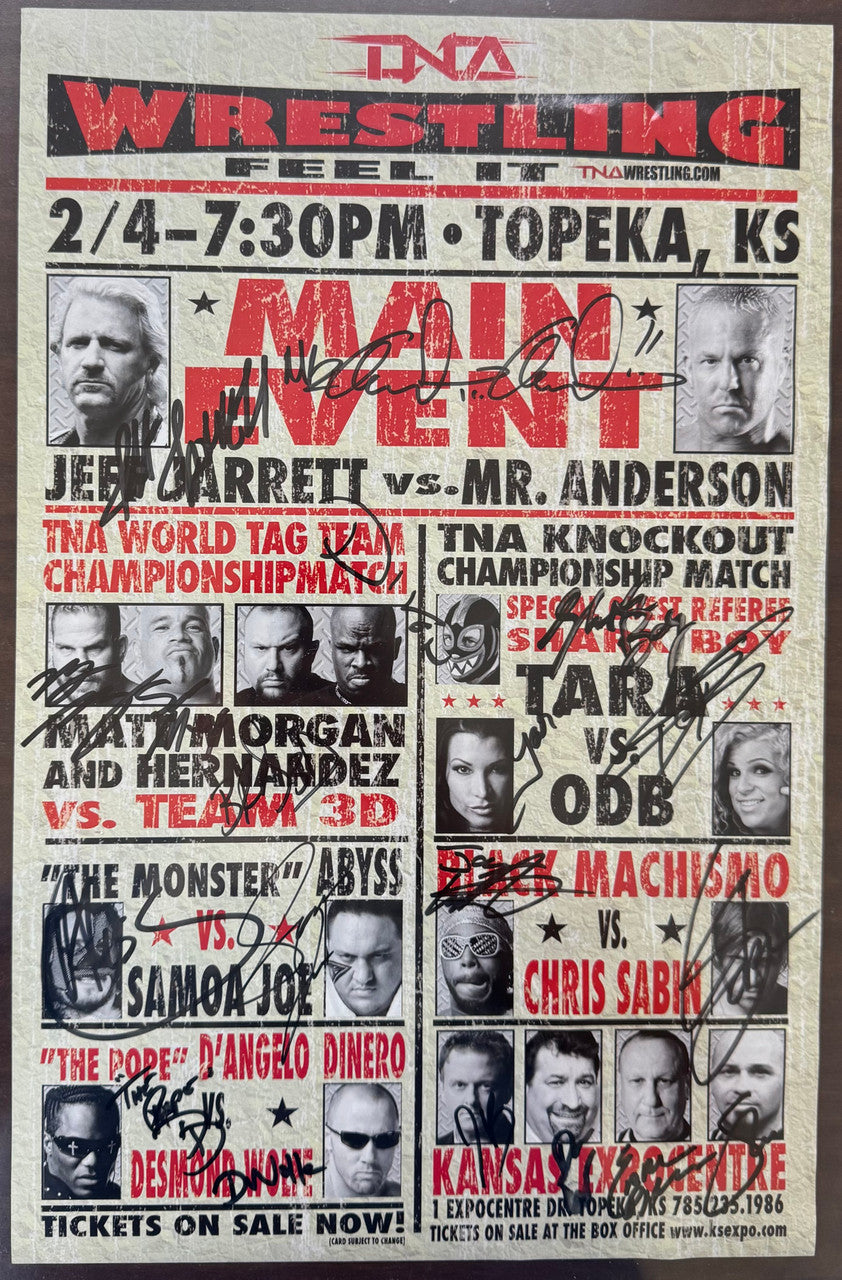 TNA Wrestling Signed Autograph Live Event Poster, Jarrett, Samoa Joe, Team 3D