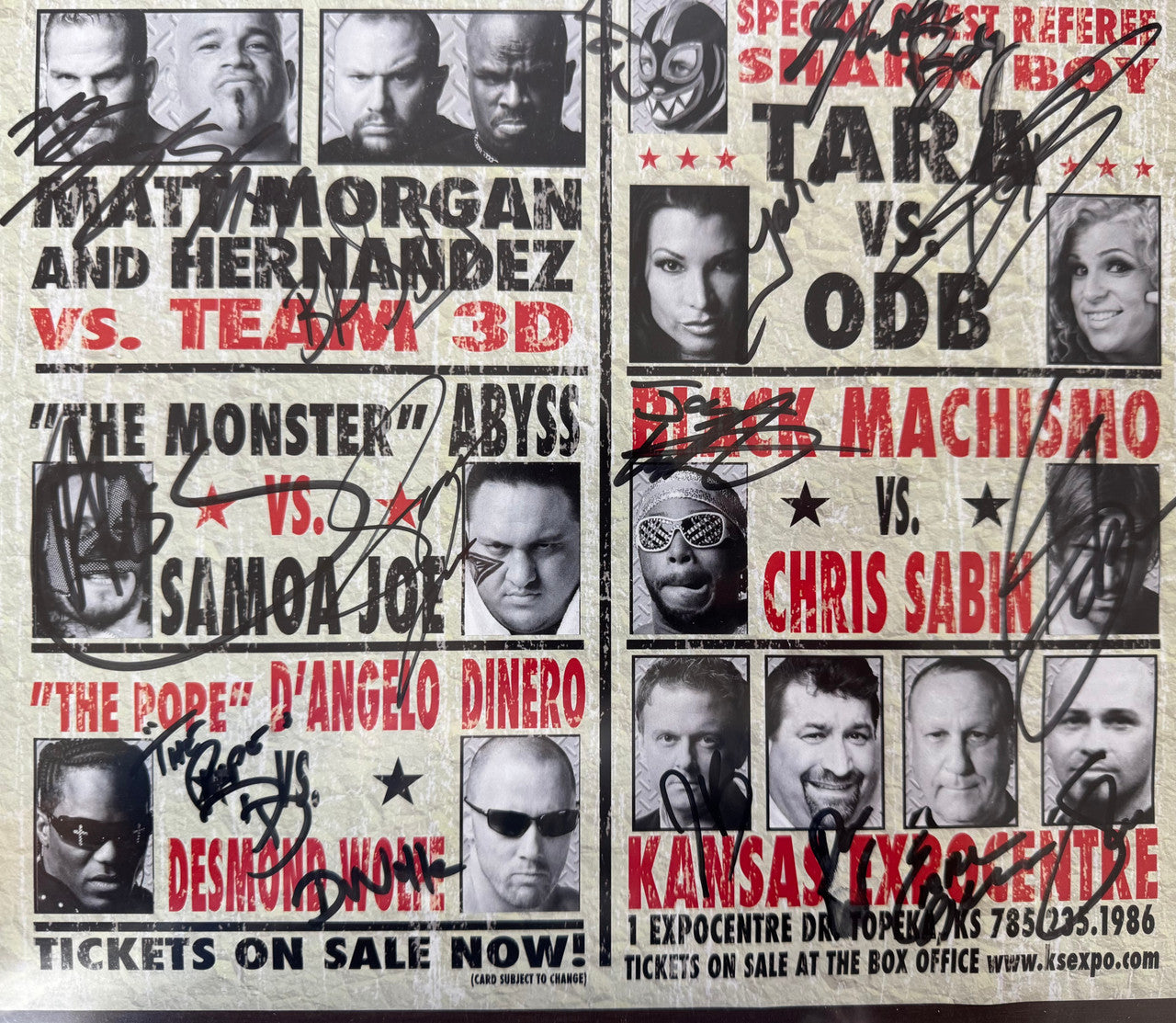 TNA Wrestling Signed Autograph Live Event Poster, Jarrett, Samoa Joe, Team 3D