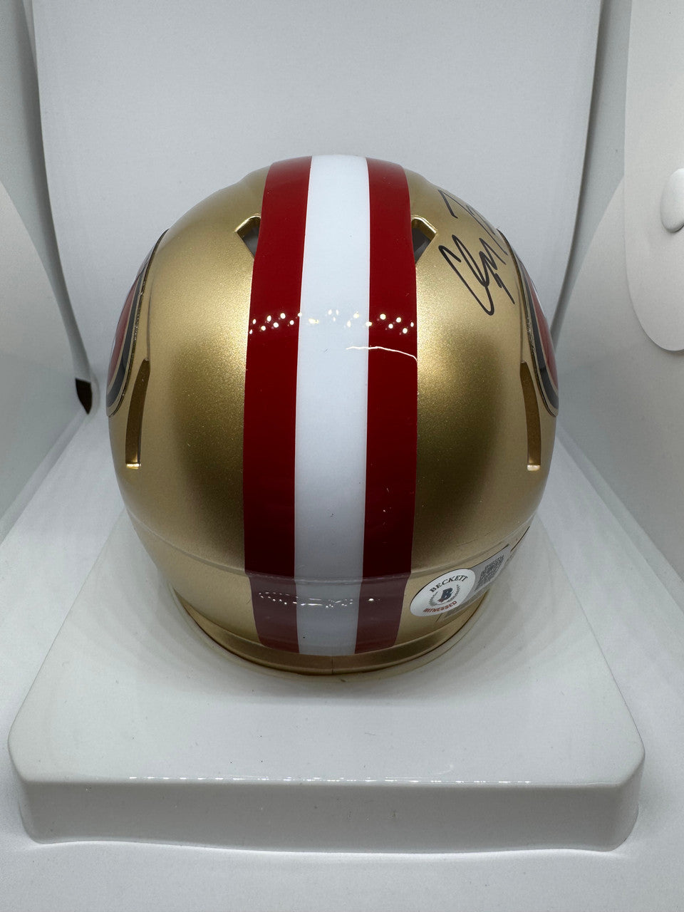 Christian McCaffery Signed Autographed 49ers Riddell Speed Mini Helmet BAS