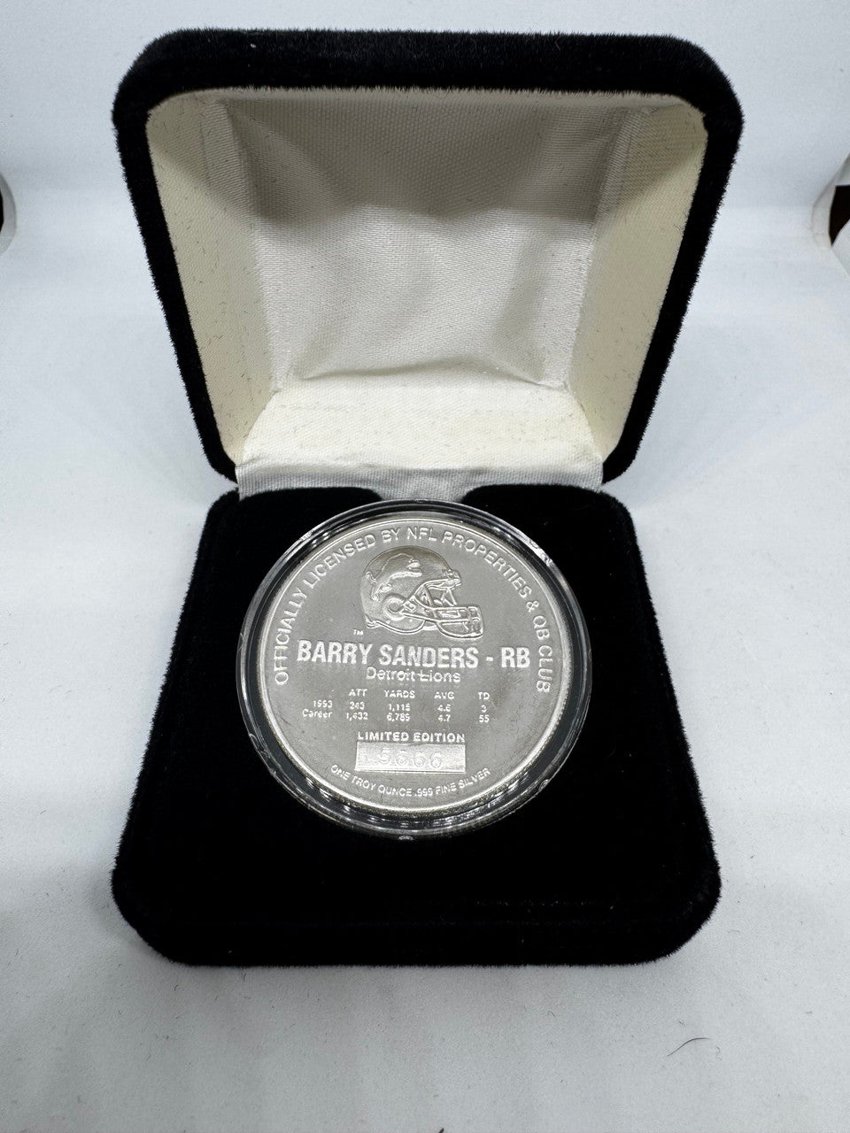 Highland Mint Barry Sanders 1 Troy Ounce .999 Fine Silver Coin In Case #5666