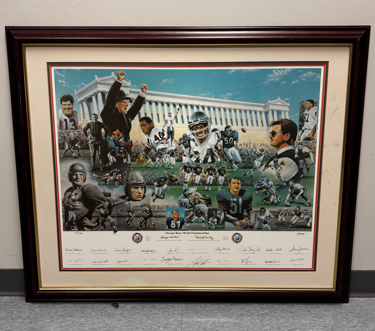 Chicago Bears 75th Anniversary Limited Edition Print W/ 20 Autos Framed /750