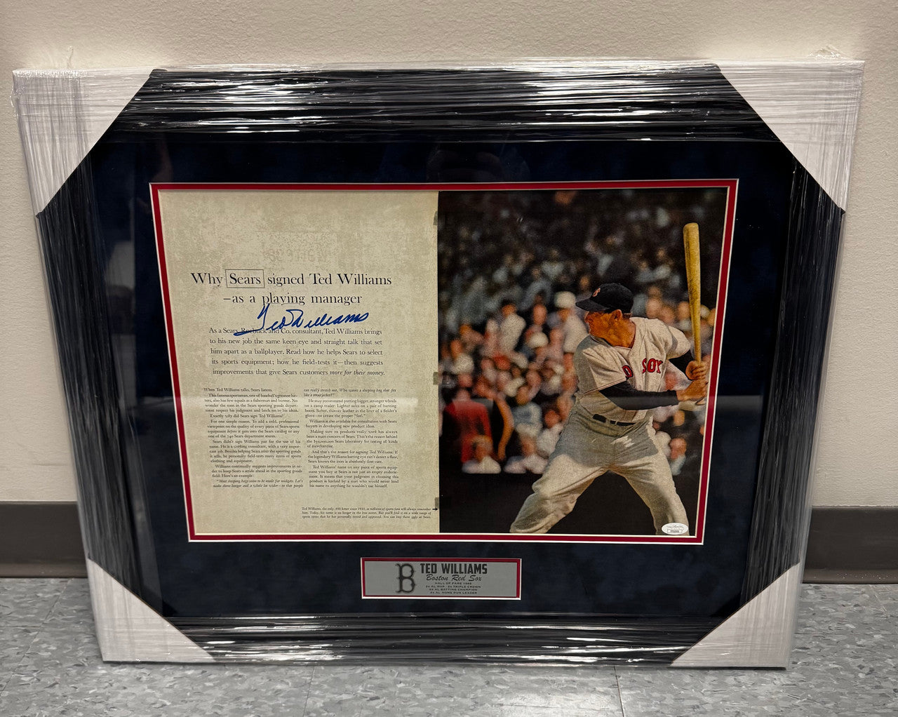 Ted Williams Signed Autographed Framed Magazine Page JSA