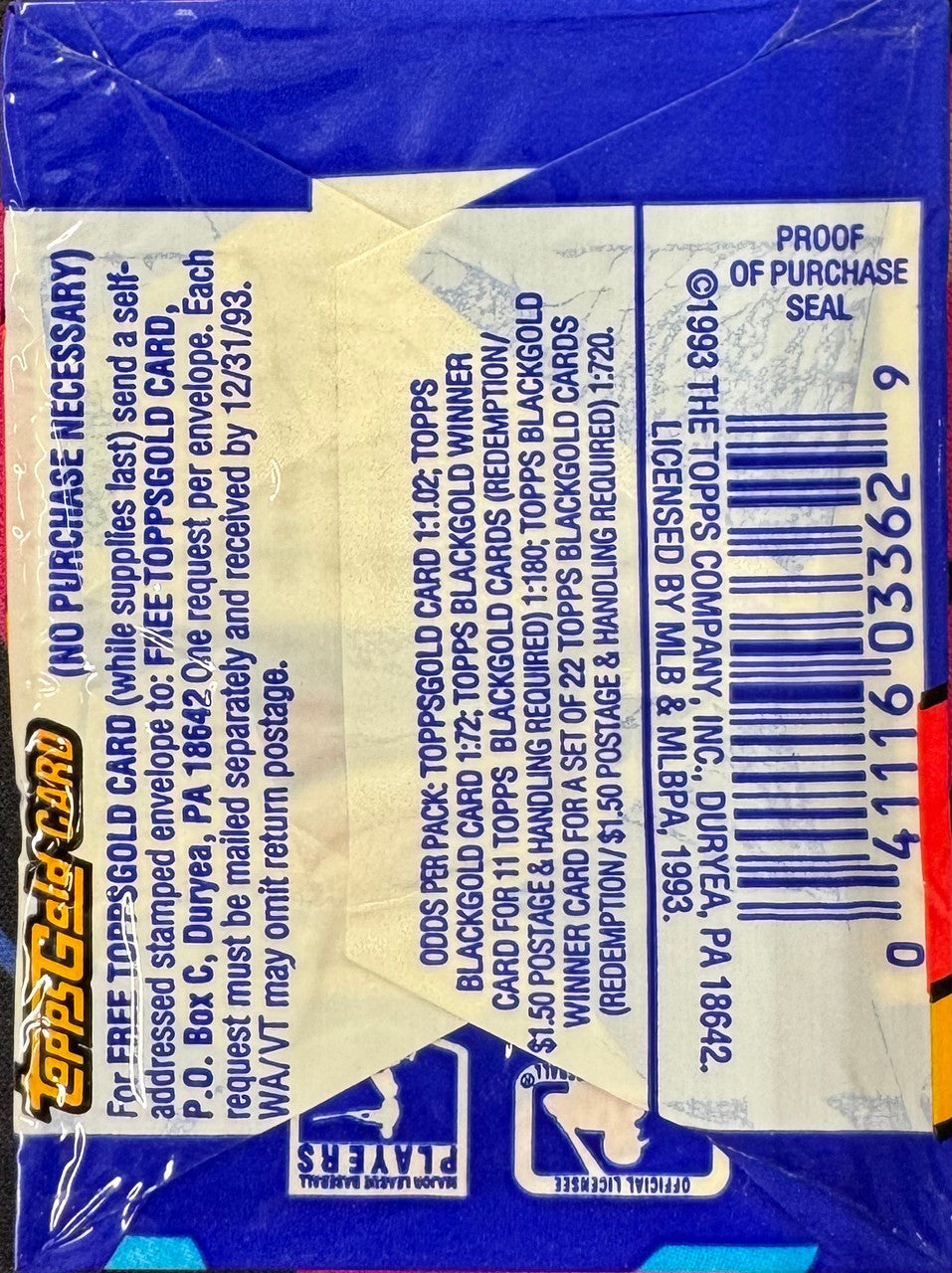 1993 Topps Baseball Series 1 Wax Pack