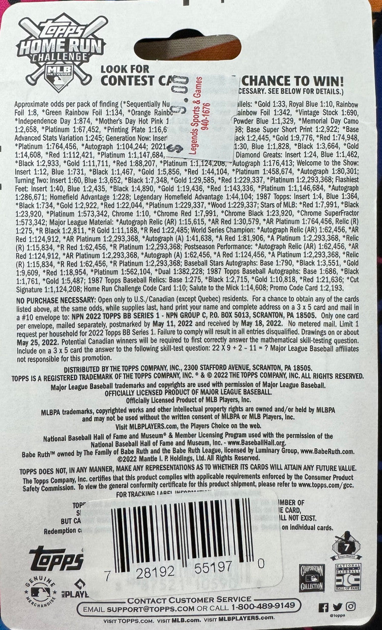 2022 Topps Baseball Series 1 Blister Pack