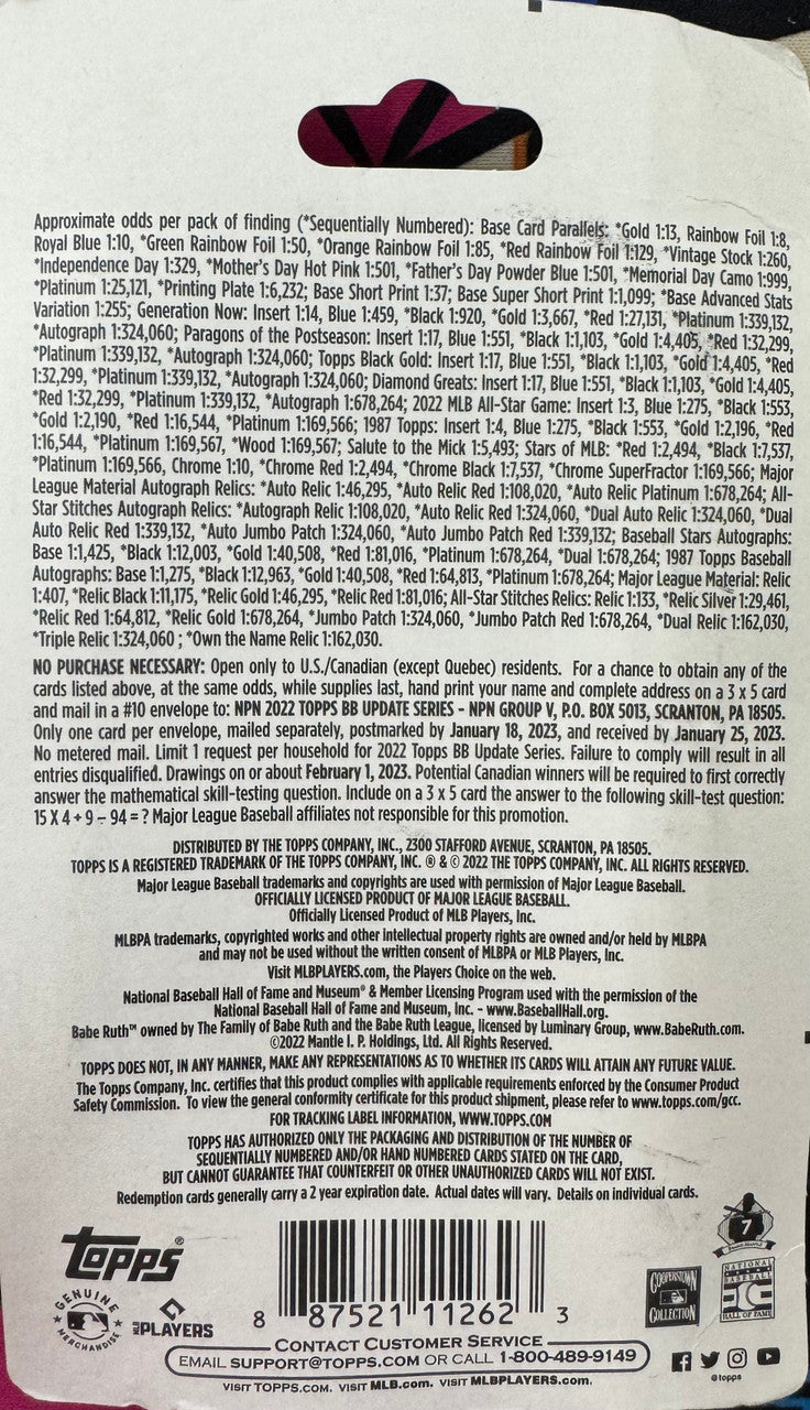 2022 Topps Baseball Update Series Blister Pack