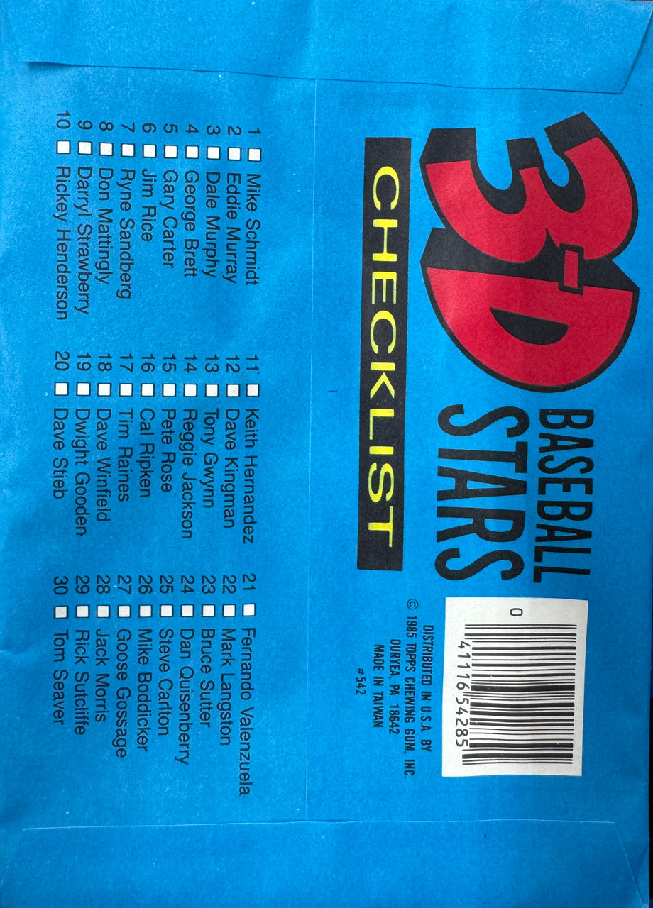 1985 Topps 3D Baseball Stars Pack