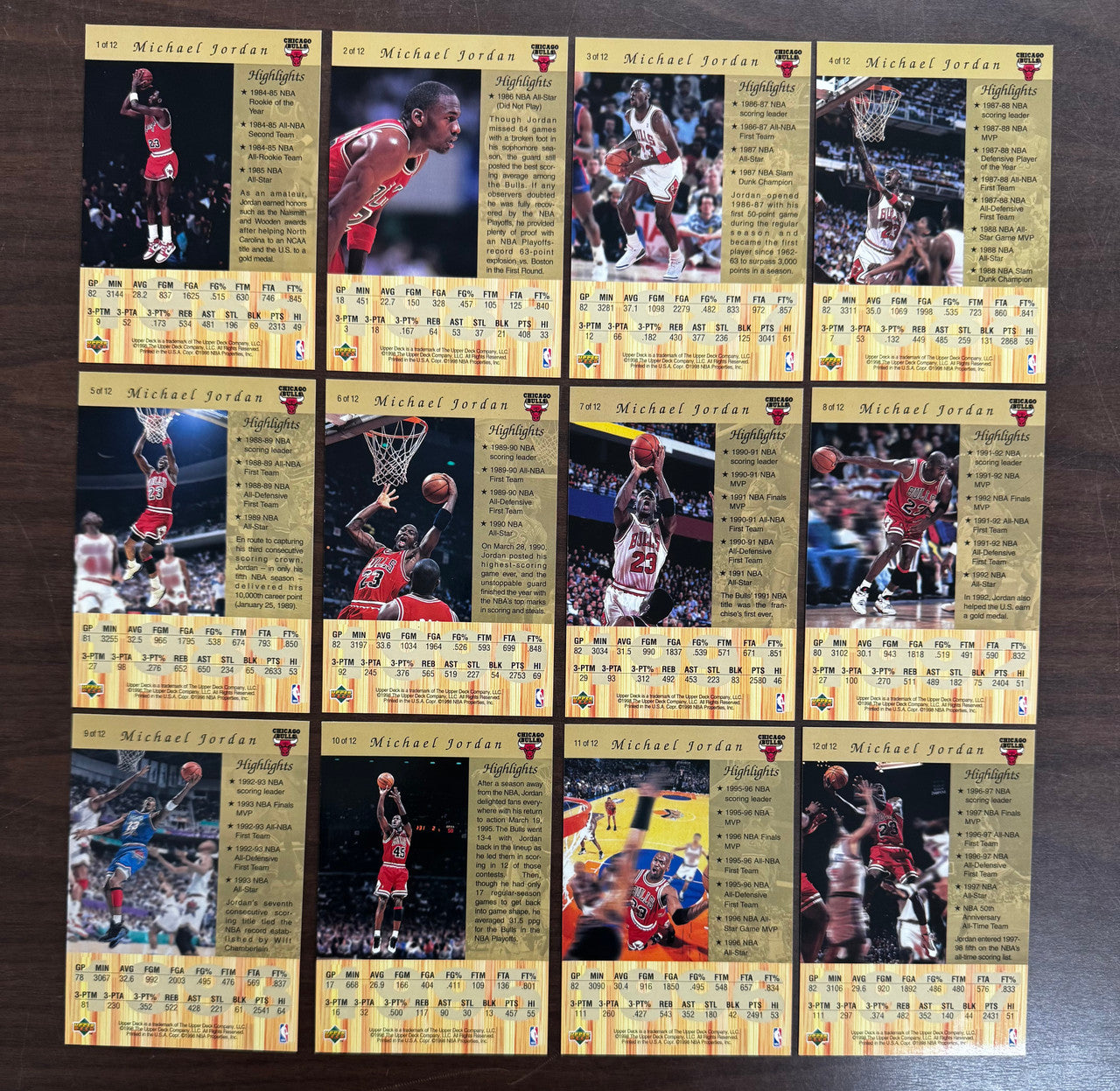 1998-99 Upper Deck Gatorade Michael Jordan Gold Oversized Set (12) "B"