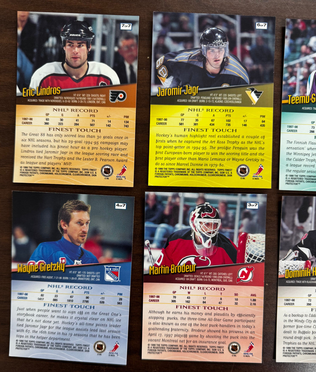 1998-99 Topps Finest Hockey Oversized Set (7) Gretzky Yzerman Brodeur Hasek