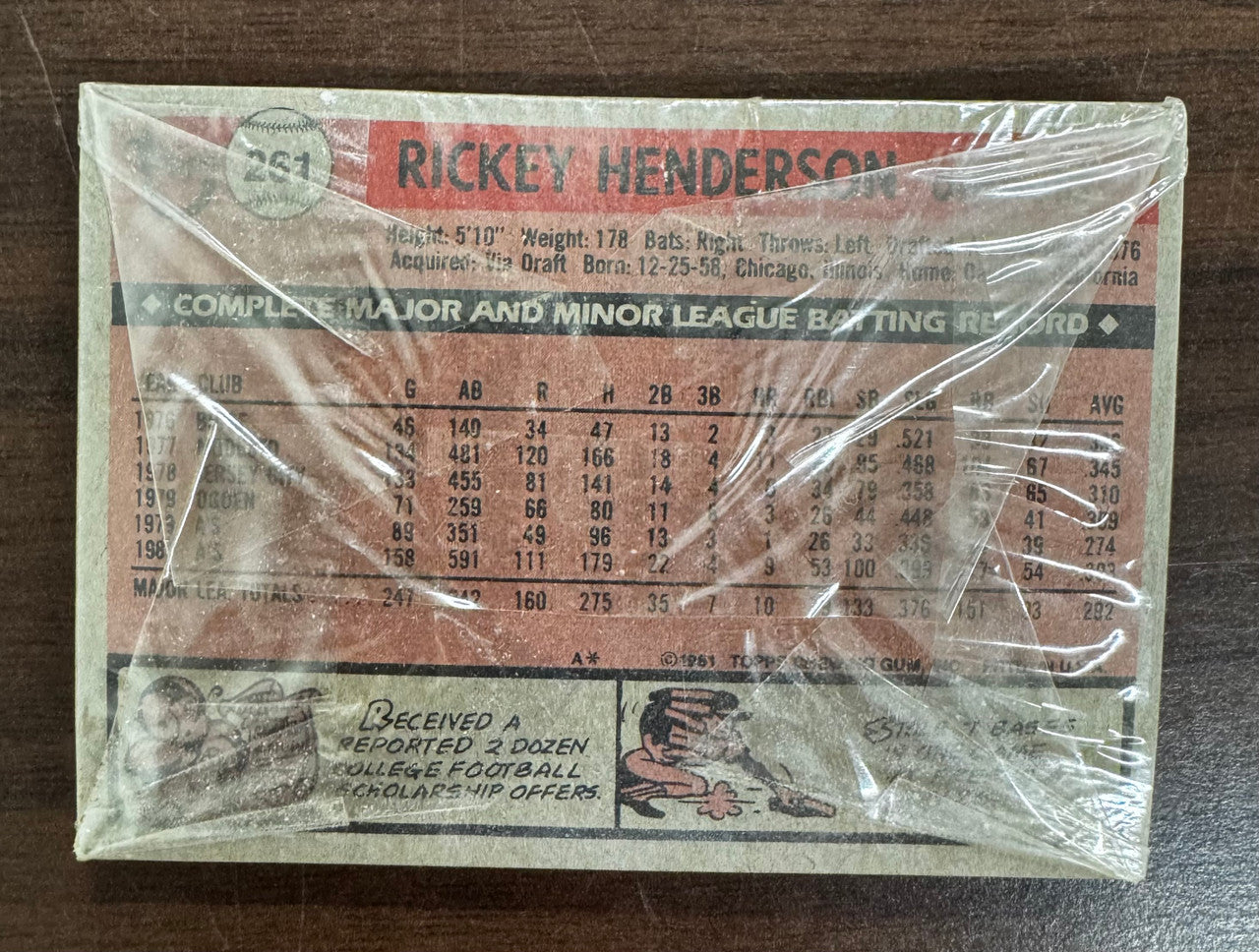 1981 Topps Baseball Grocery Cello Pack Sealed Henderson On Back