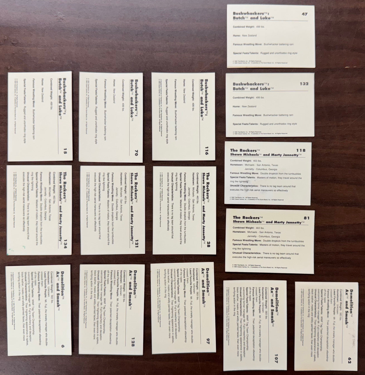 1990 WWF Classic Tag Team Card Lot Good, Rockers, Demolition,