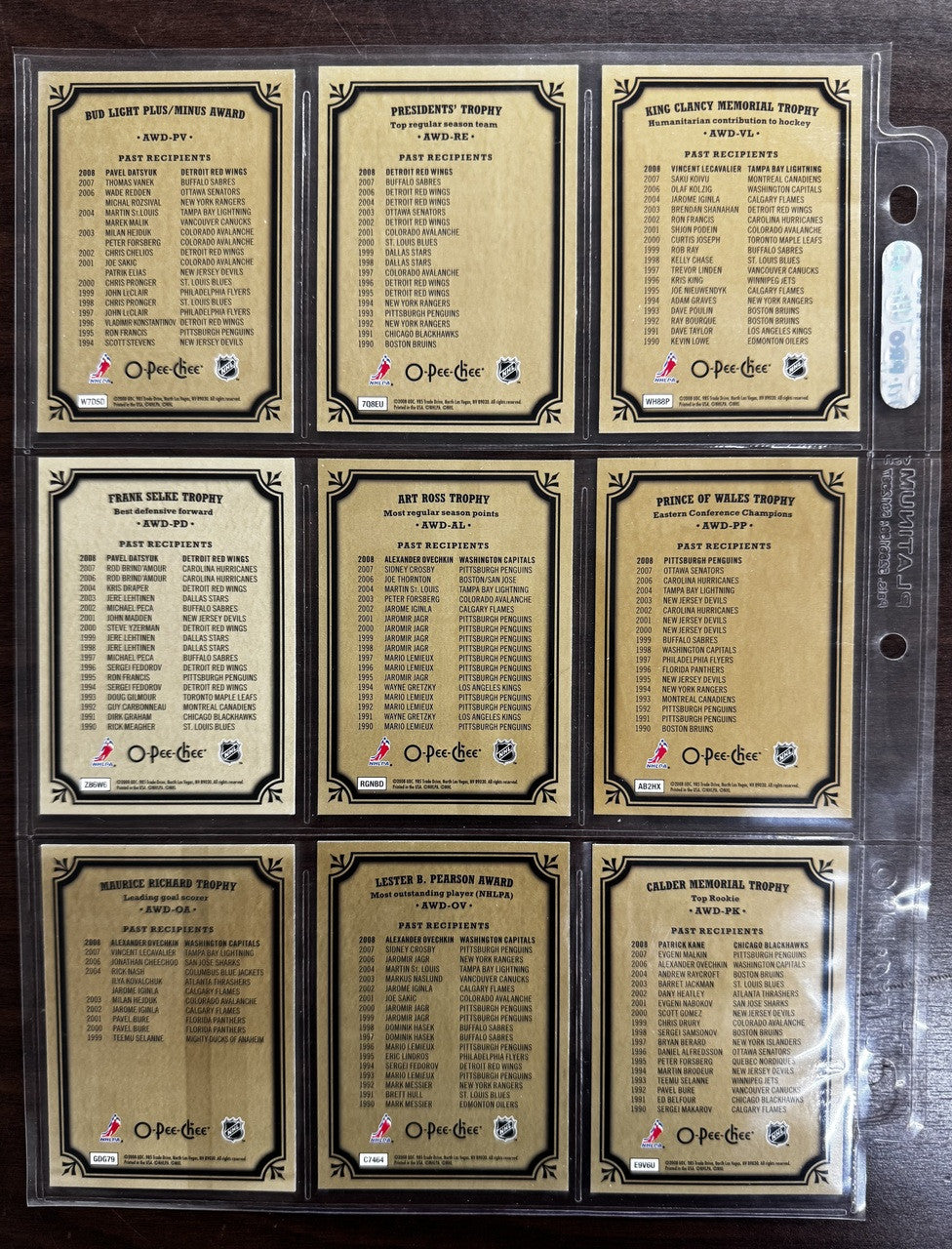 2008-09 O-Pee-Chee Hockey Foil Trophies Set (19) NM-MT