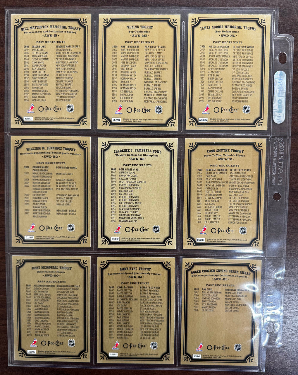 2008-09 O-Pee-Chee Hockey Foil Trophies Set (19) NM-MT