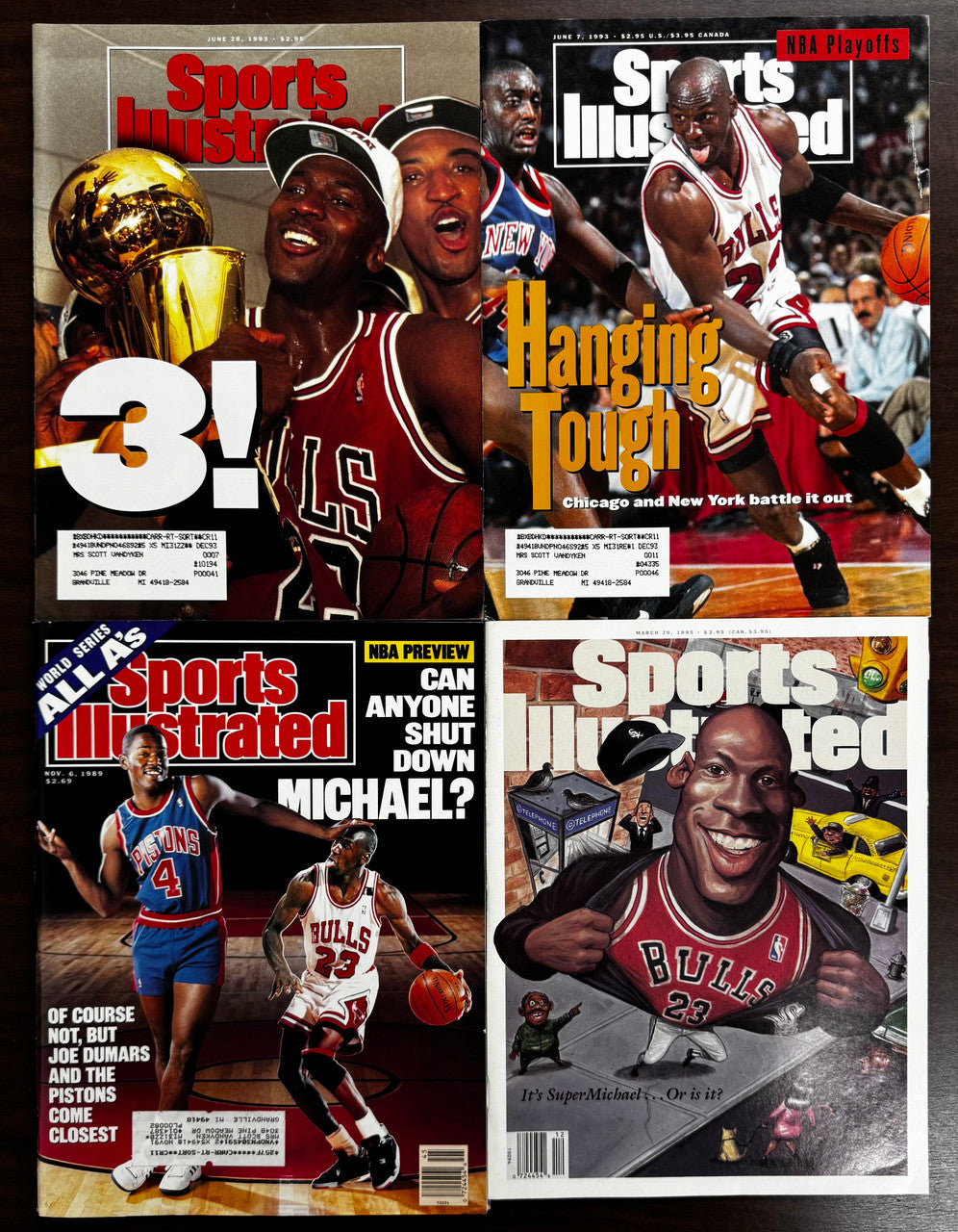 Lot of 4 Sports Illustrated Michael Jordan Magazines "3!" "Hanging Tough" ++