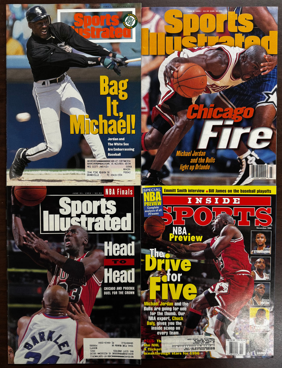 Lot of 4 1990s Michael Jordan Magazines - Sports Illustrated, Inside Sports