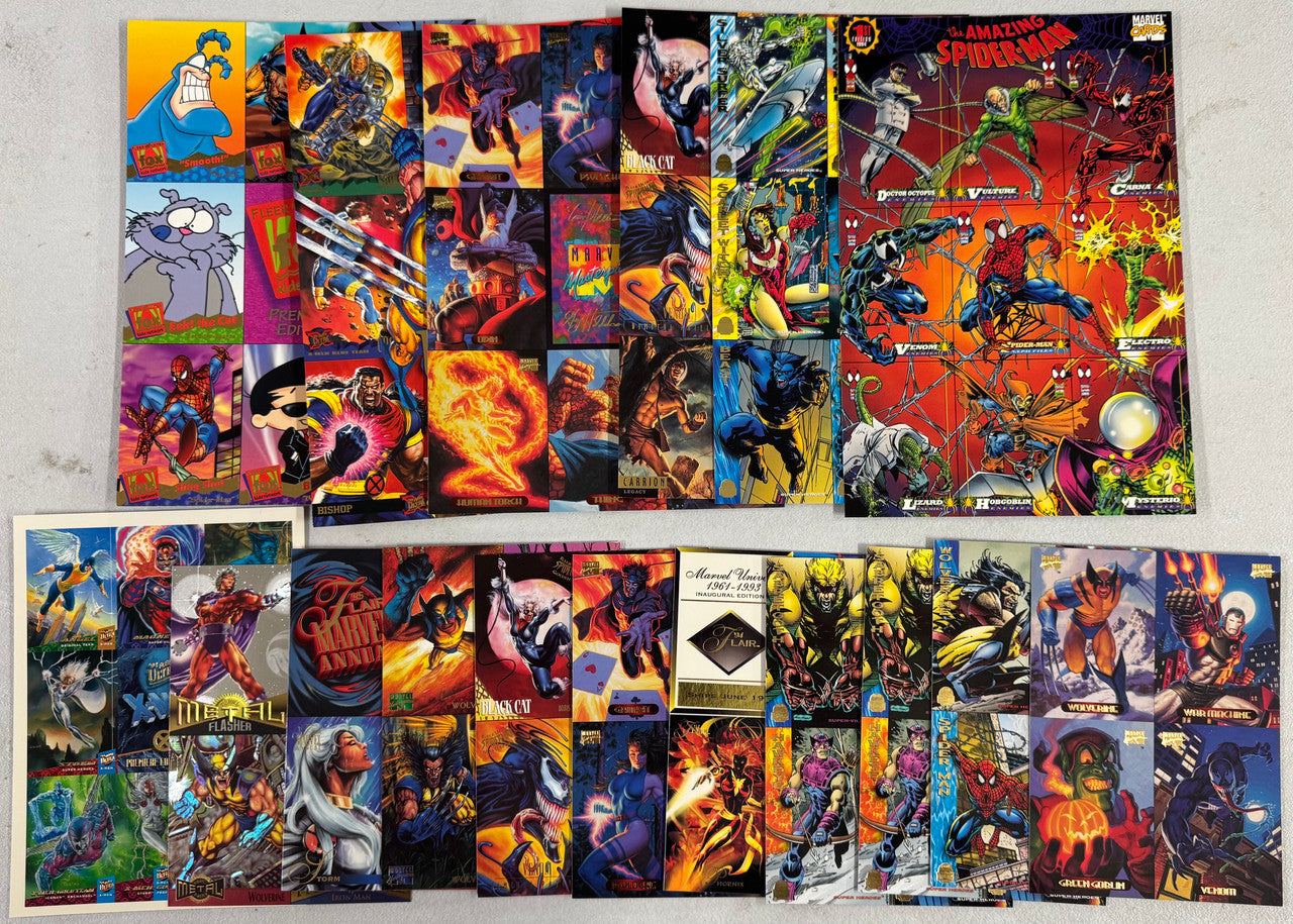 SkyBox/Fleer Marvel Uncut Sheet Collector Card Promo Lot, Spider-Man, Iron Man