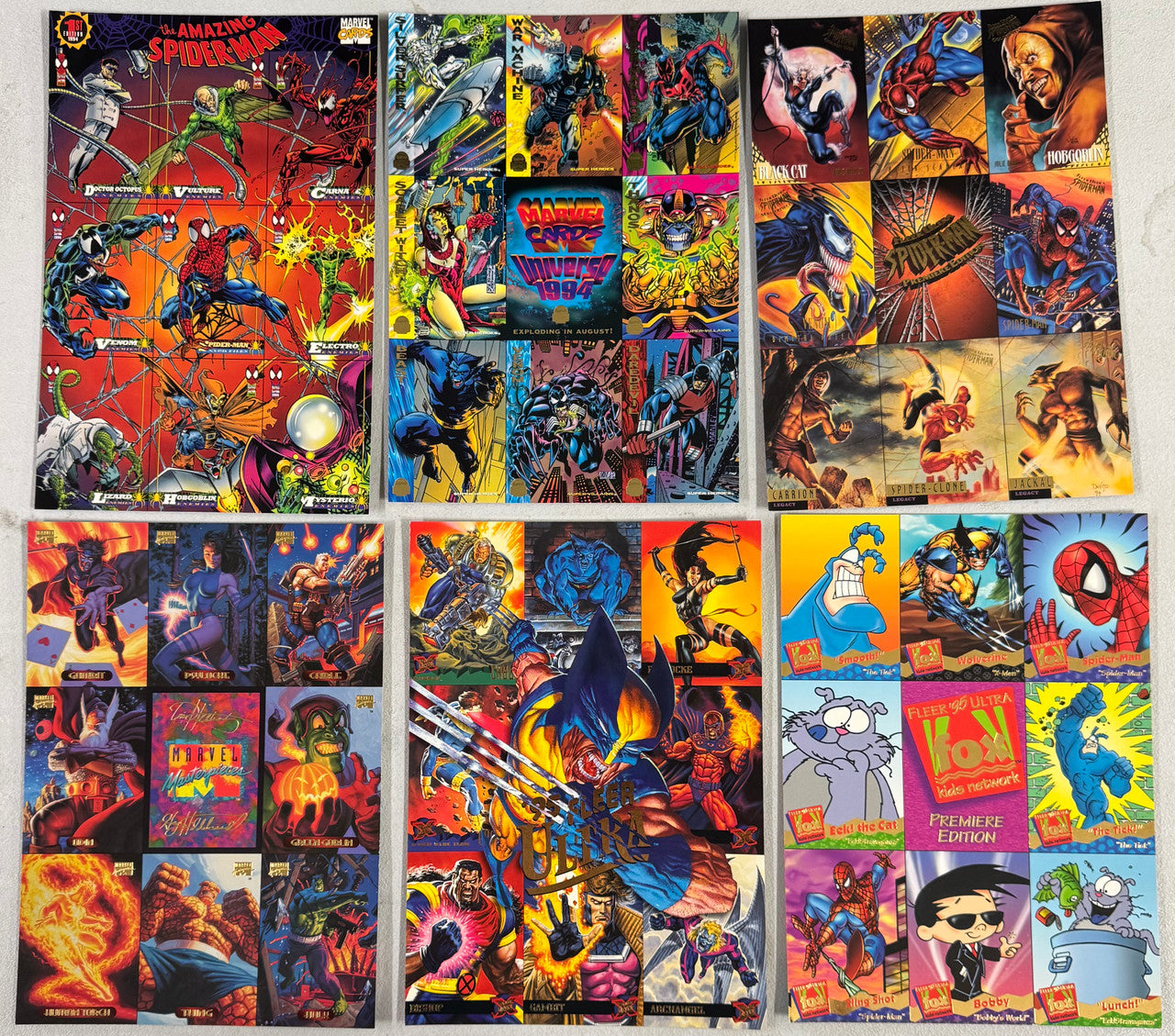 SkyBox/Fleer Marvel Uncut Sheet Collector Card Promo Lot, Spider-Man, Iron Man