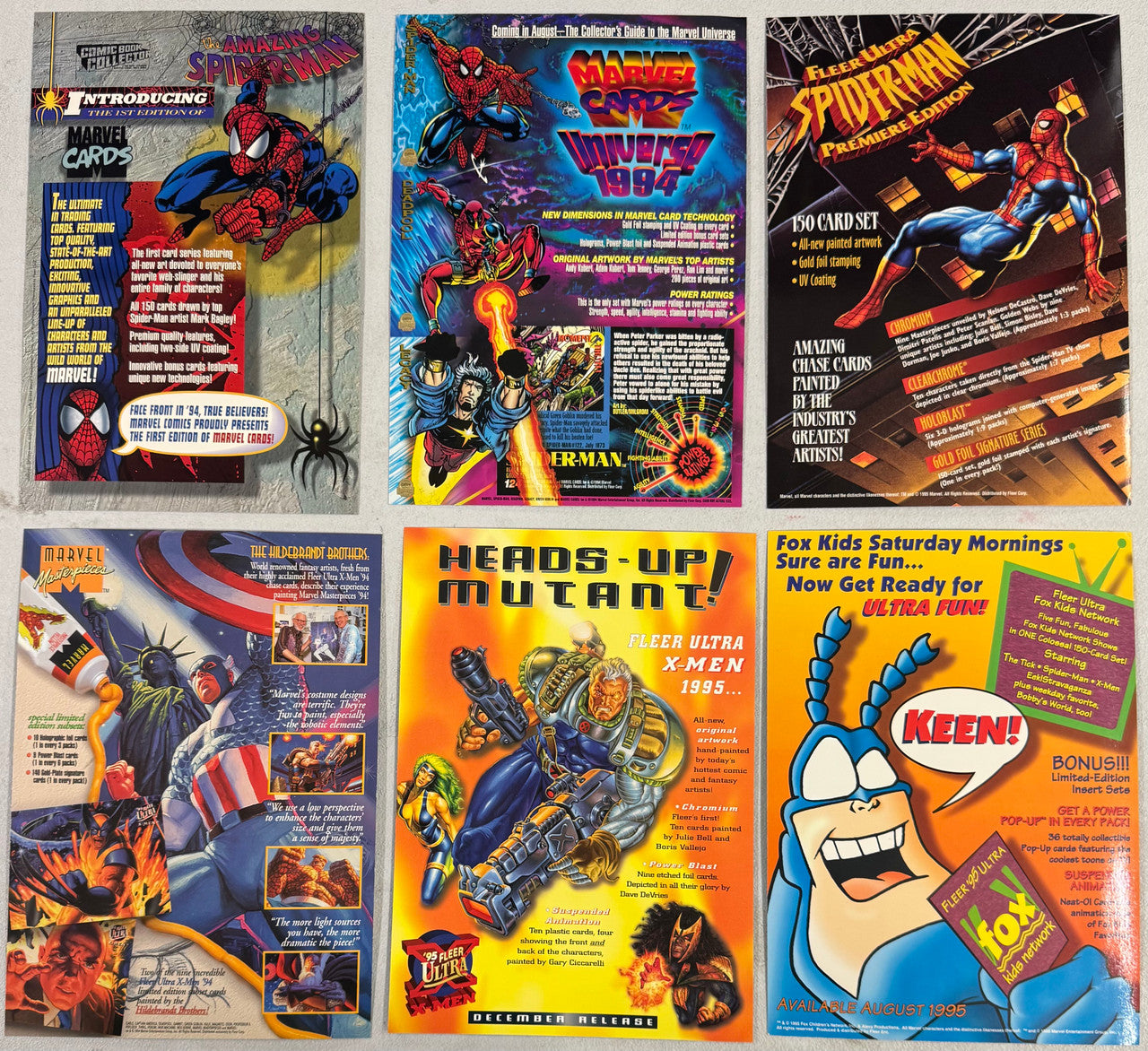 SkyBox/Fleer Marvel Uncut Sheet Collector Card Promo Lot, Spider-Man, Iron Man