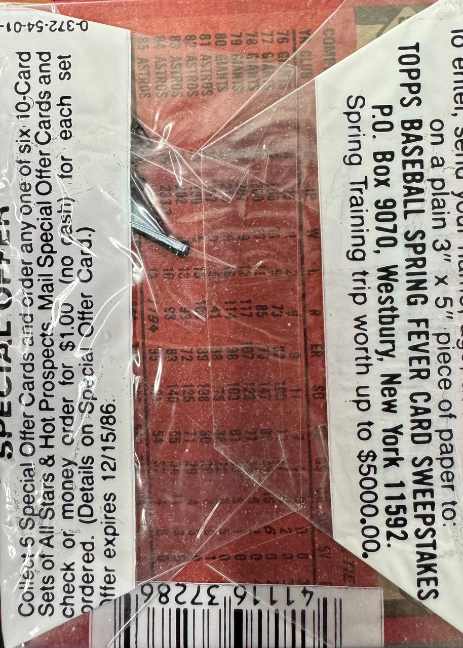 1986 Topps Baseball Cello Pack