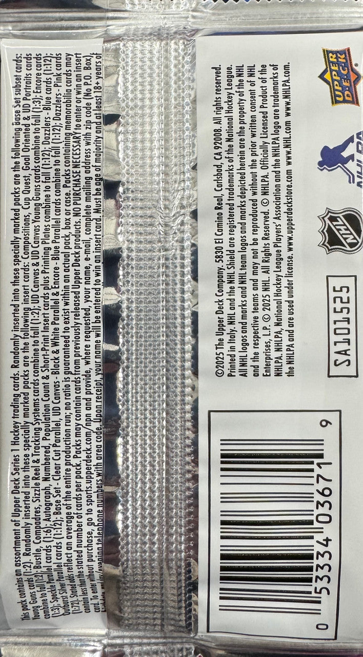 2025/26 Upper Deck Series 1 Hockey Hobby Pack