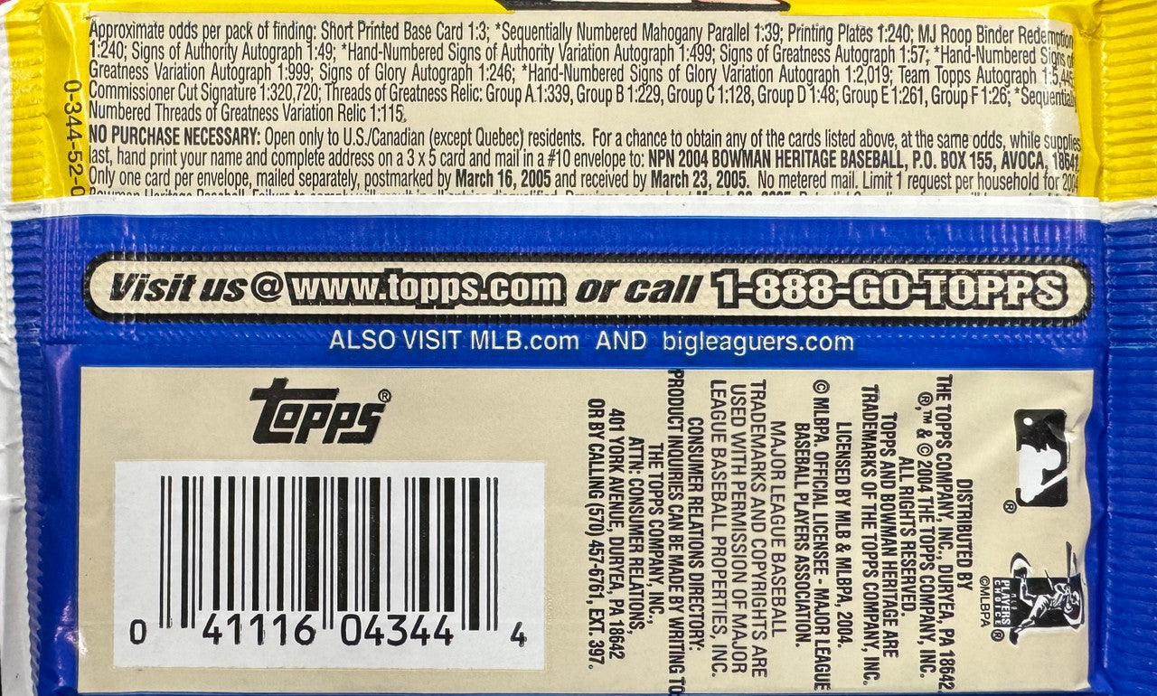 2004 Bowman Heritage Baseball Pack