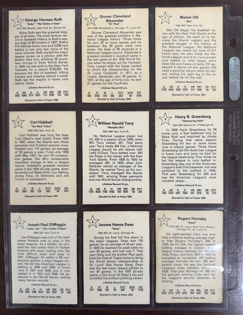 1961 Golden Press Baseball Hall of Fame Complete Set (33) EX Ruth, Gehrig, Cobb