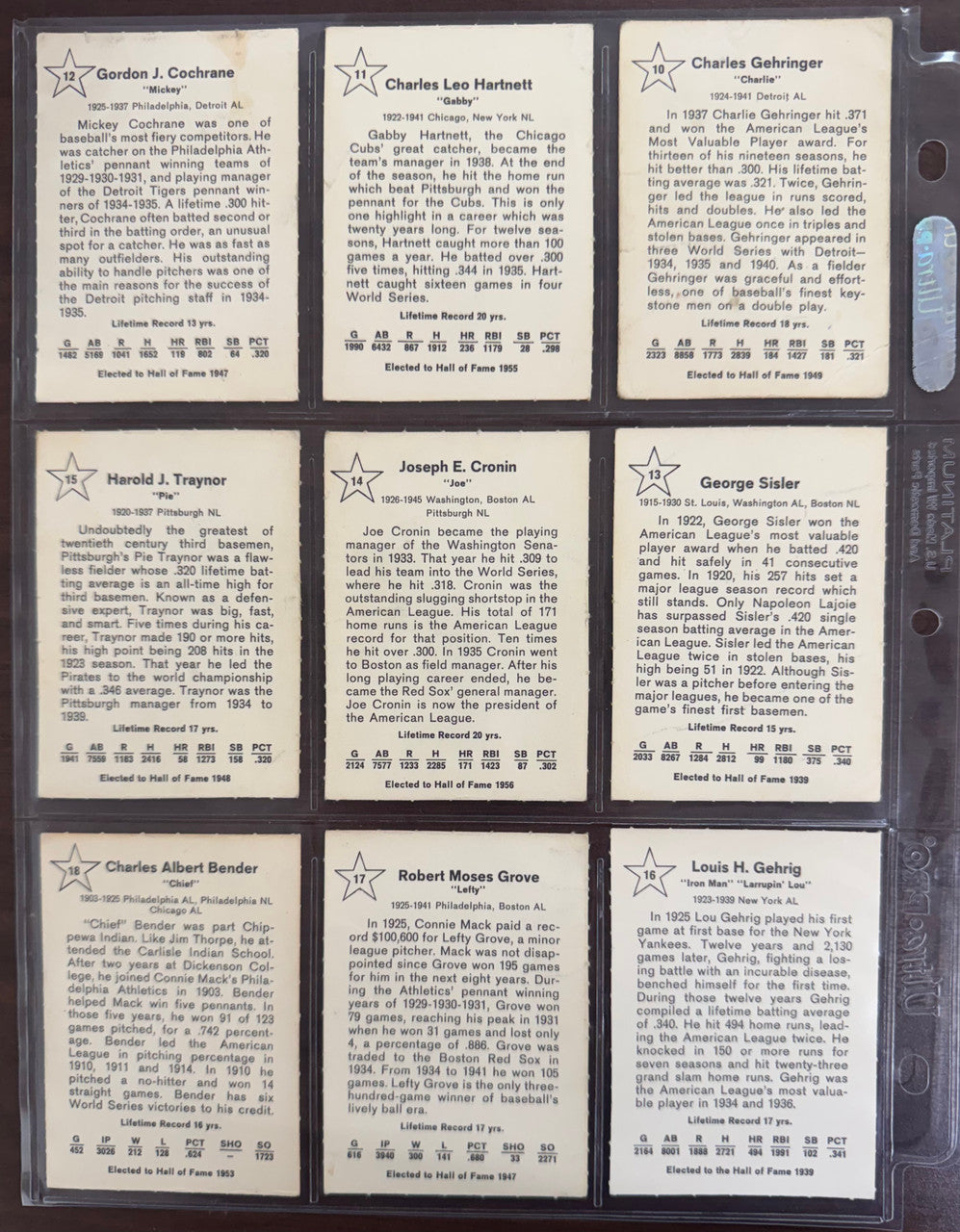 1961 Golden Press Baseball Hall of Fame Complete Set (33) EX Ruth, Gehrig, Cobb