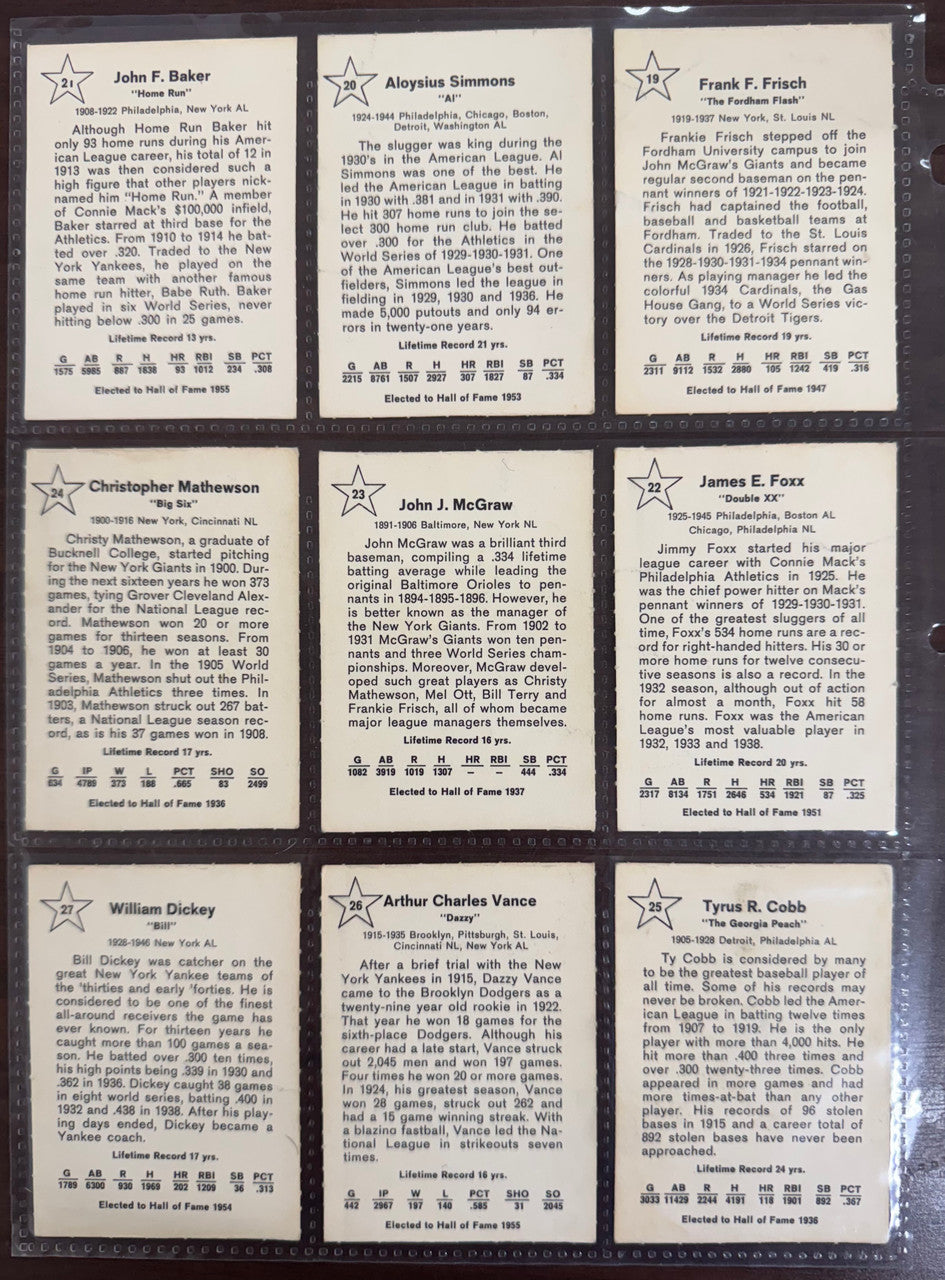 1961 Golden Press Baseball Hall of Fame Complete Set (33) EX Ruth, Gehrig, Cobb