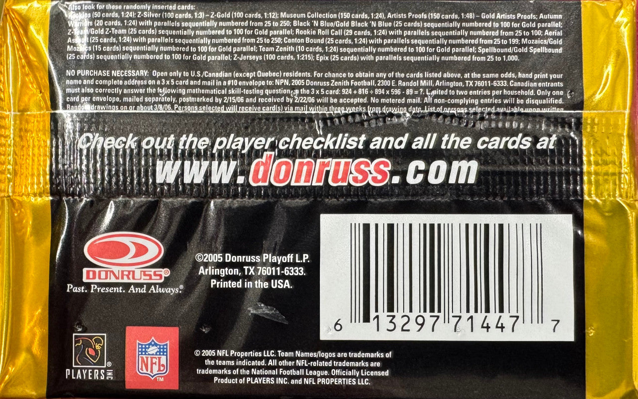 2005 Donruss Zenith Football Retail Pack