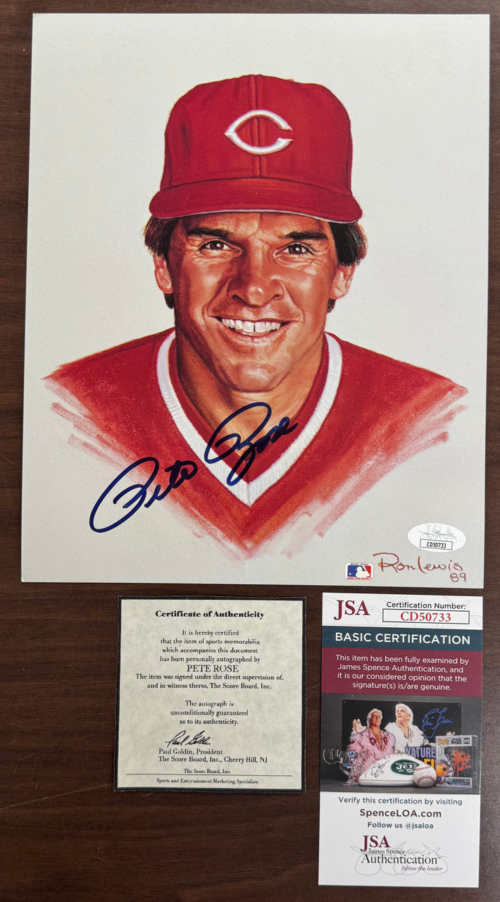 Pete Rose Signed Autographed Ron Lewis 8x10 Artwork #8 /5000 JSA Certified